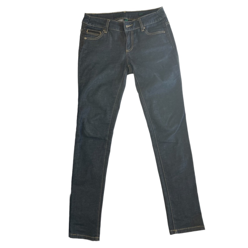 United Colors of Benetton Slim Jeans with Faux Leather Accents Sz 26